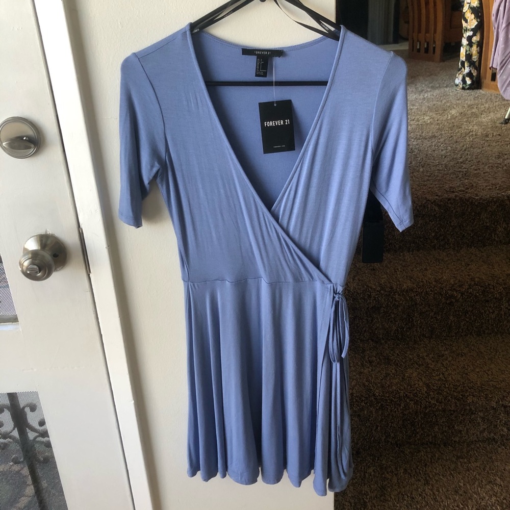 Blue wrap dress in periwinkle